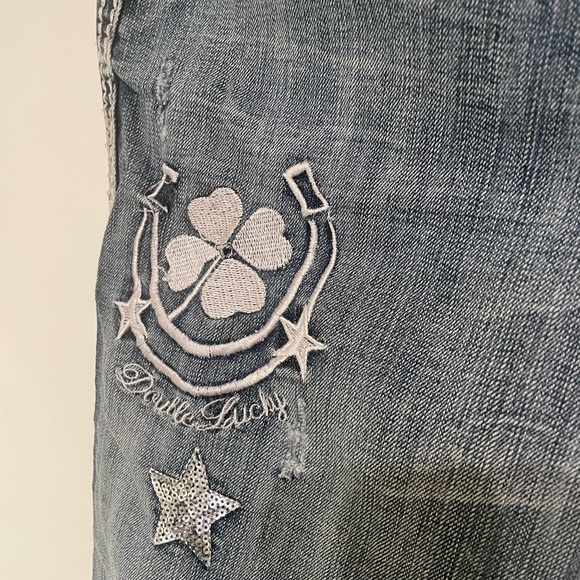 Blue Jeans with Decorative Embellishments and Contrast Stitching - Picture 8 of 10